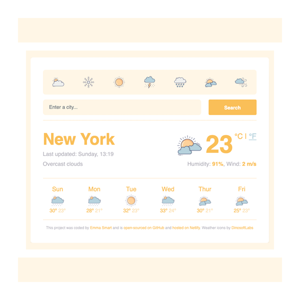 weather app javascript yellow